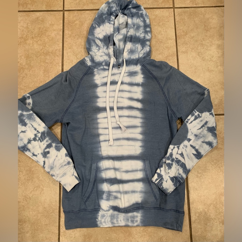 Blue and White Tye Dye Hoodie. Size: medium